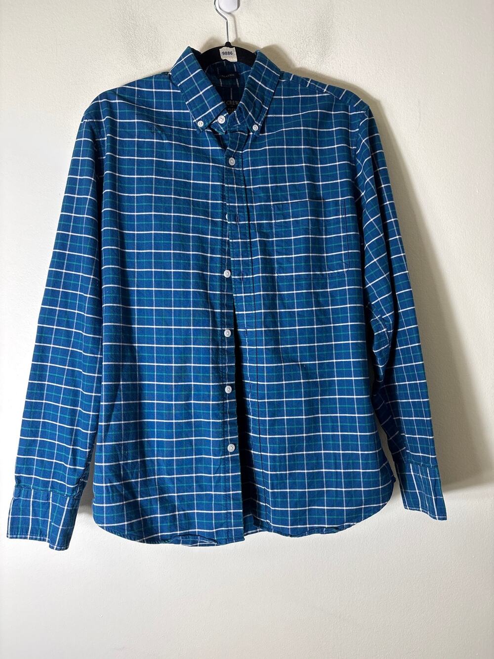 Mens J.Crew Classic Flex Oxford Blue Window Pane Button Up Shirt Sz M